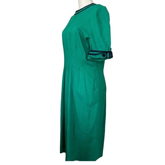 Emerald Green Vintage 1980s Cynthia Howie Union Made Mod Inspired Midi Dress - Picture 3 of 11